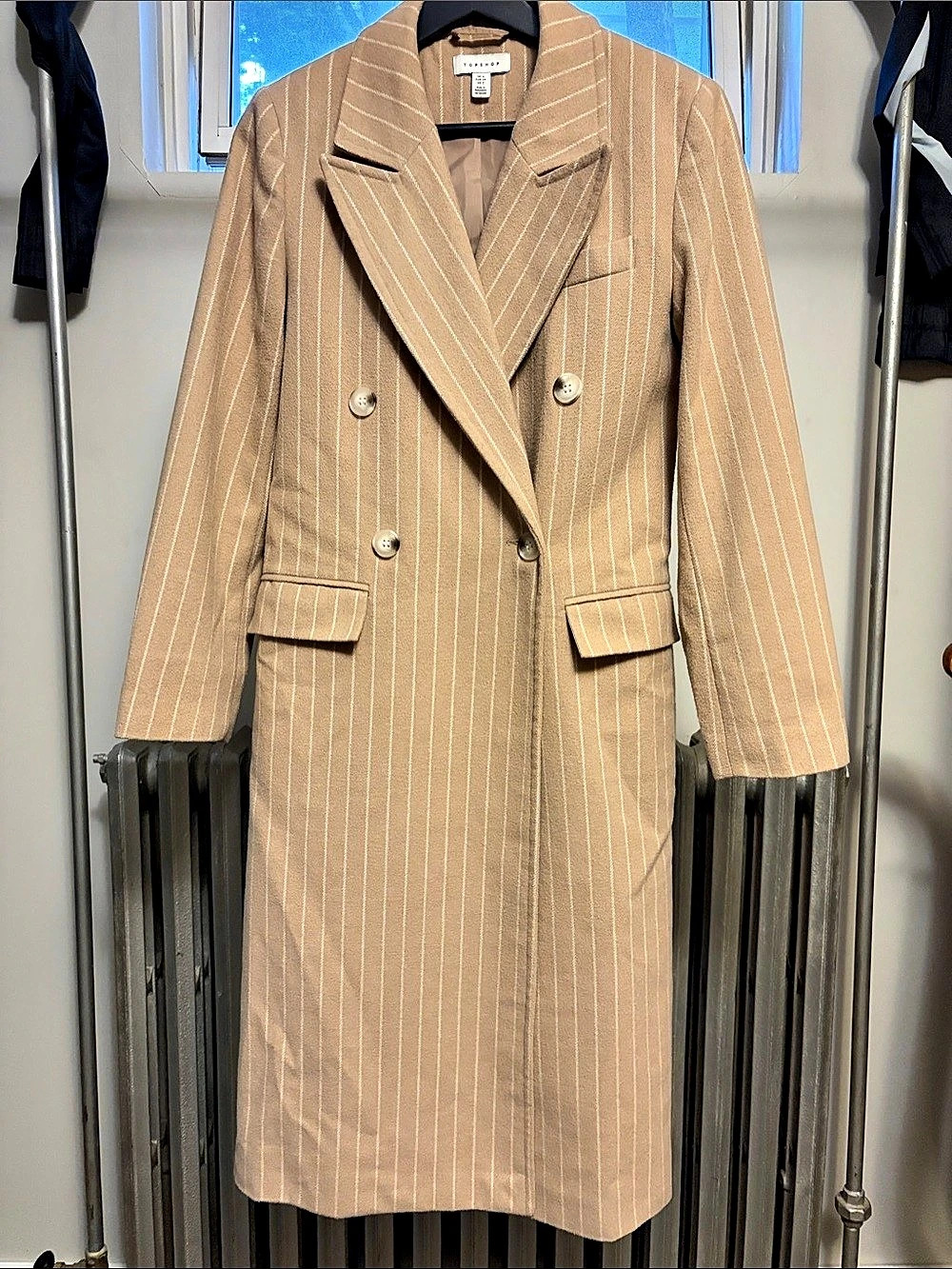 Topshop oversized Striped Trench Coat in Tan & White Size US2/UK6